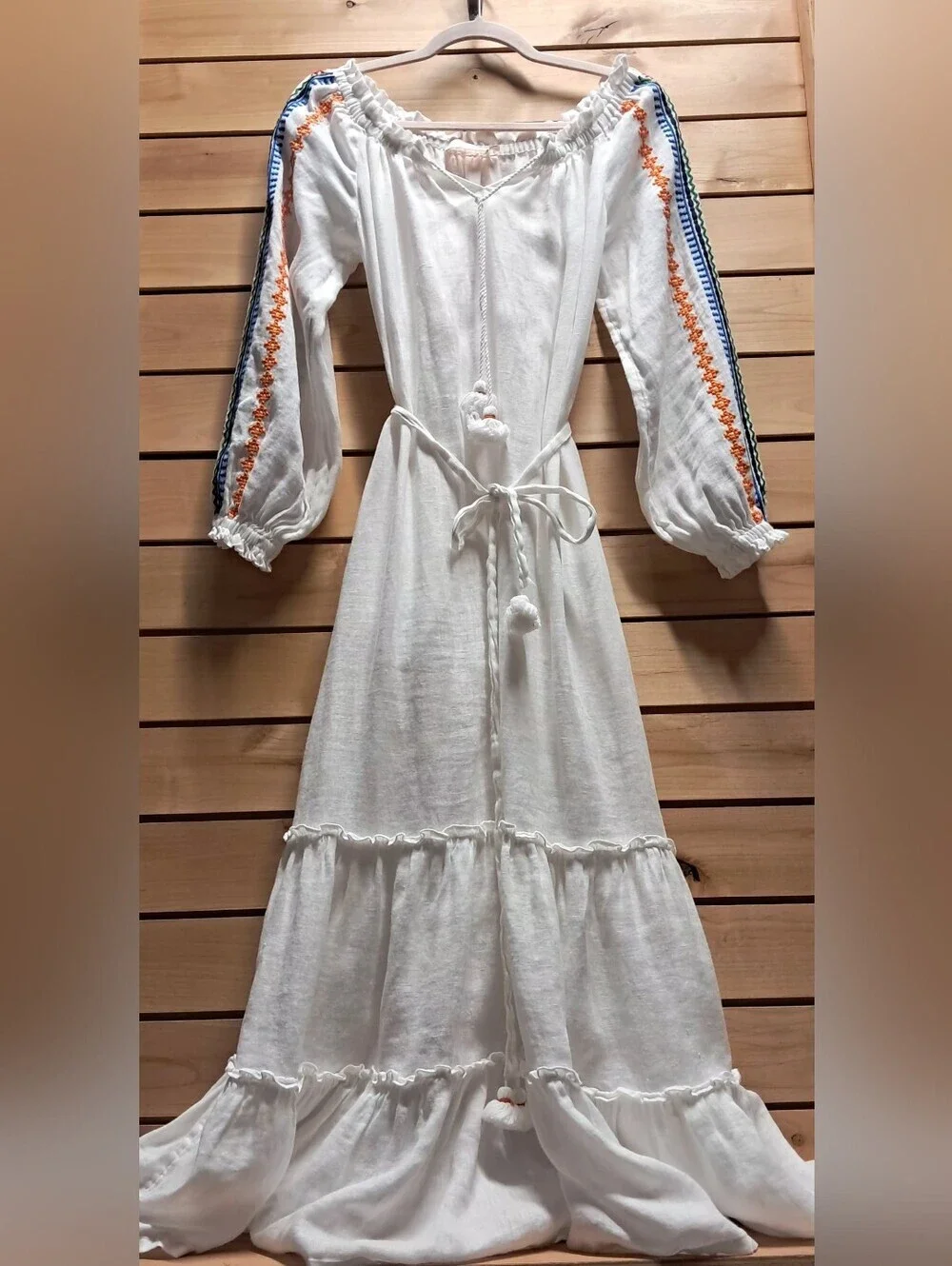 Tory Burch Embroidered Linen Peasant Dress Size S